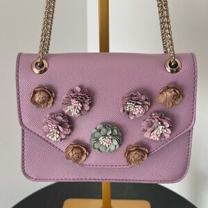 Floral Embellished Pink Shoulder Vegan Bag
